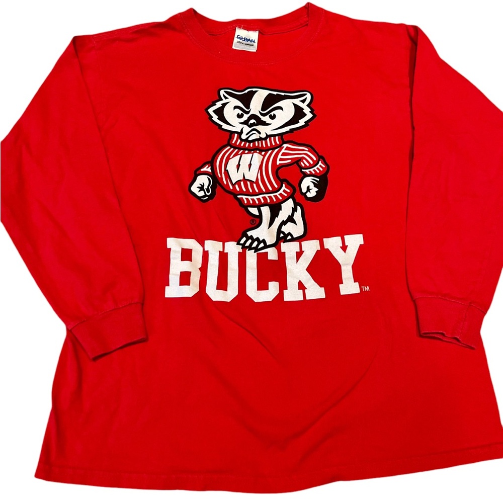 Gildan Red Long Sleeve Tee with Mascot Graphic